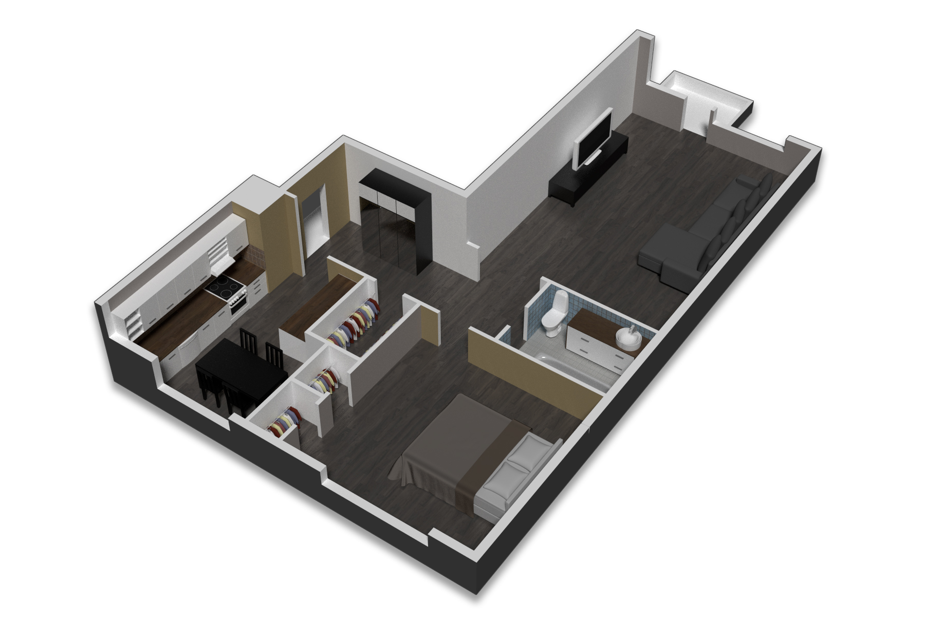 Kerrostalokaksion kalustettu pohjakuva