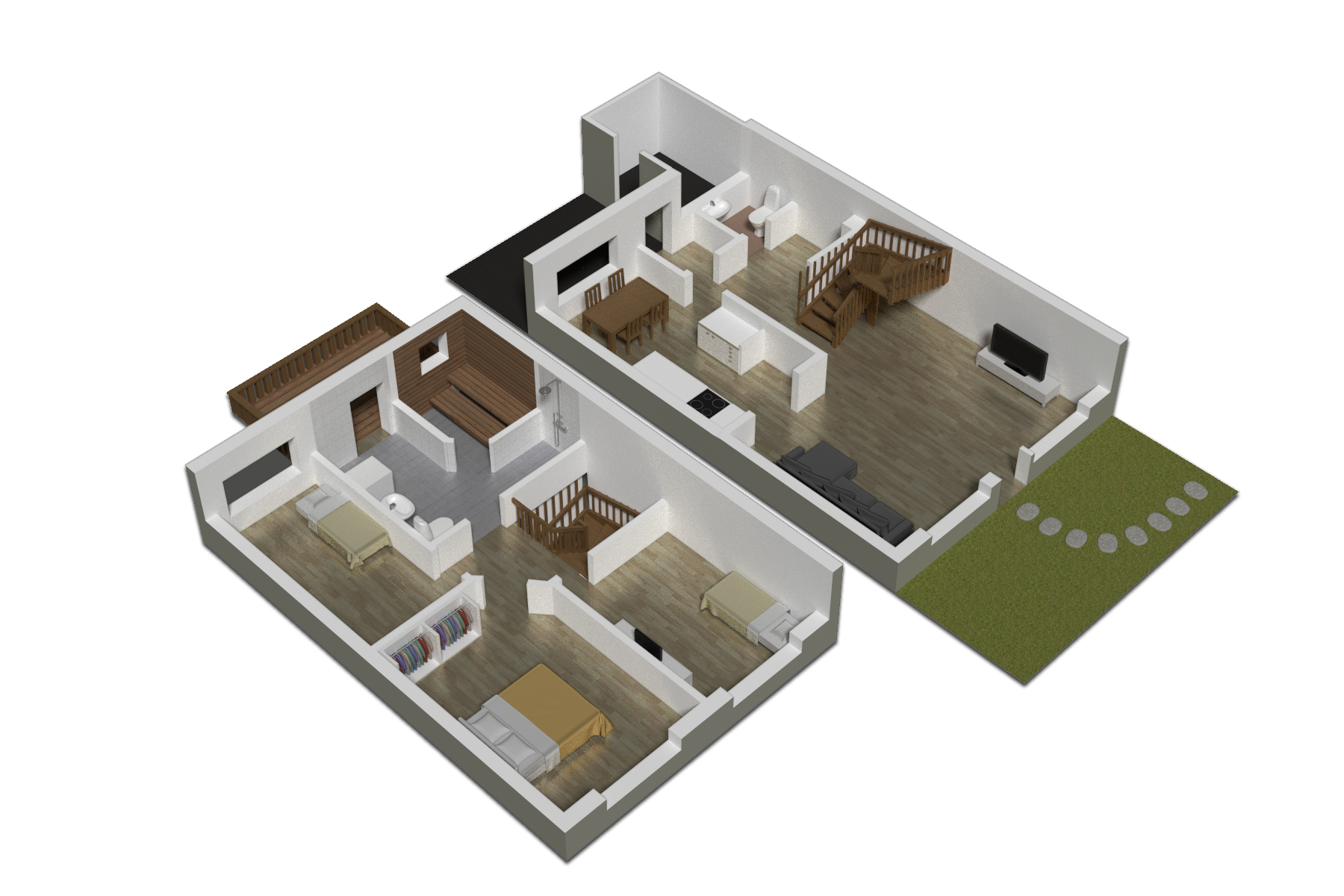 Kalustetun rivitalohuoneiston pohjakuva